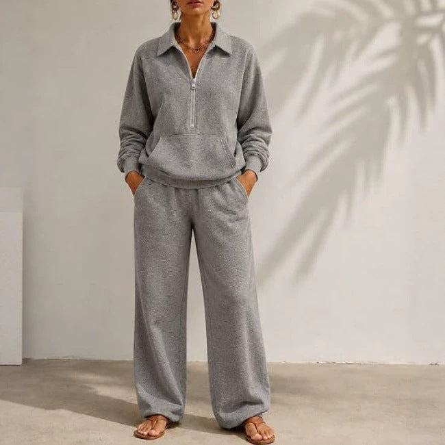 Women’s Casual Sweat Set with Half-Zip Pullover and Loose Jogging Pants Chichicherry