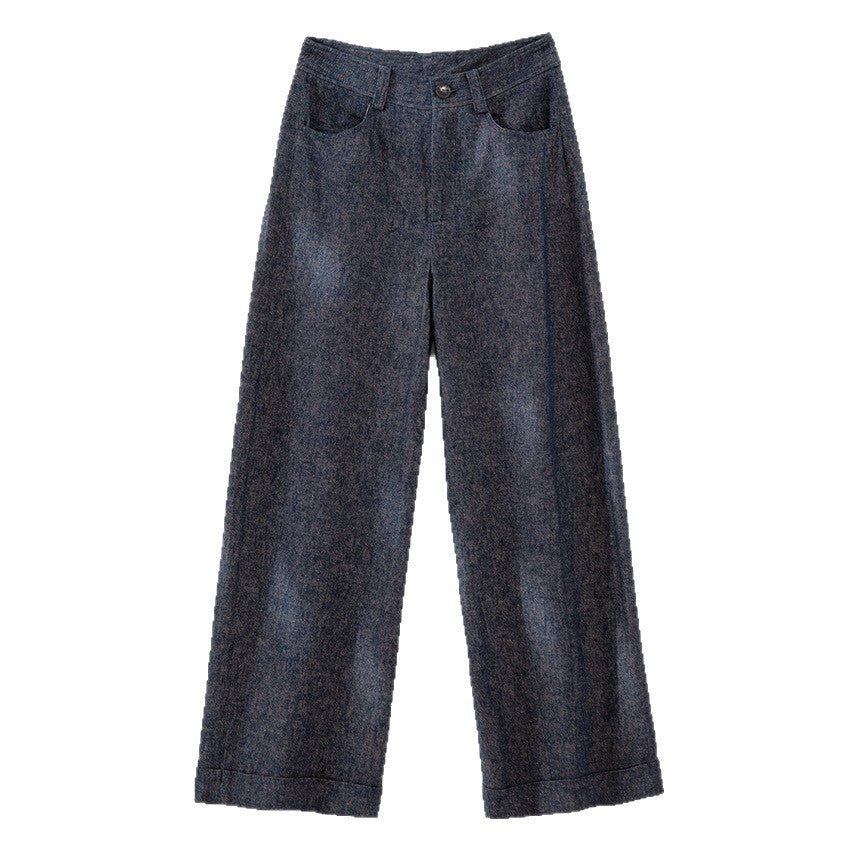 Women's Wide High-Cut Culotte Pants in Denim Look with Cuff Chichicherry