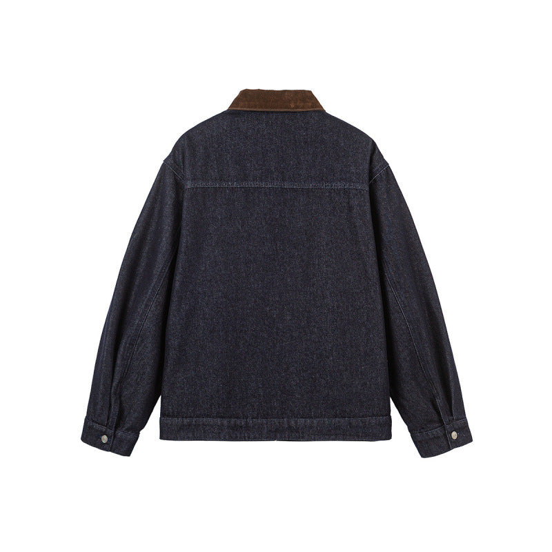 Men's Boxy Denim Jacket with Cord Collar and Metal Toggle Closures Chichicherry