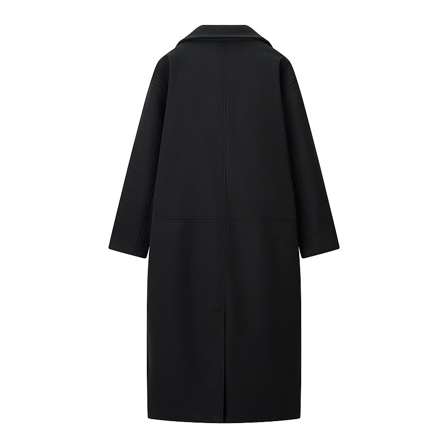 Women Double-breasted Oversized Wool Blend Coat with Falling Lapel and Long Silhouette Chichicherry