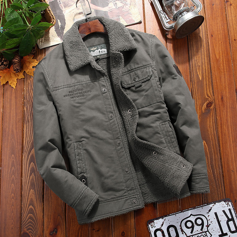 Men's Sherpa-lined canvas trucker jacket with shirt collar and flap pockets Chichicherry