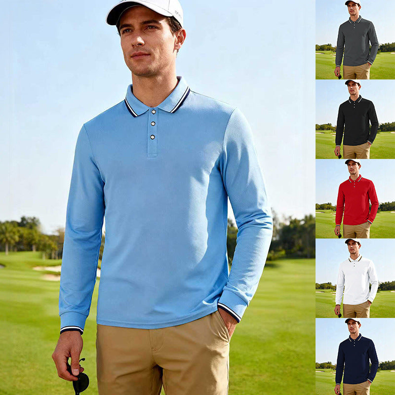 Men's Long-Sleeved Performance Golf Polo Shirt with Contrast Collar Chichicherry