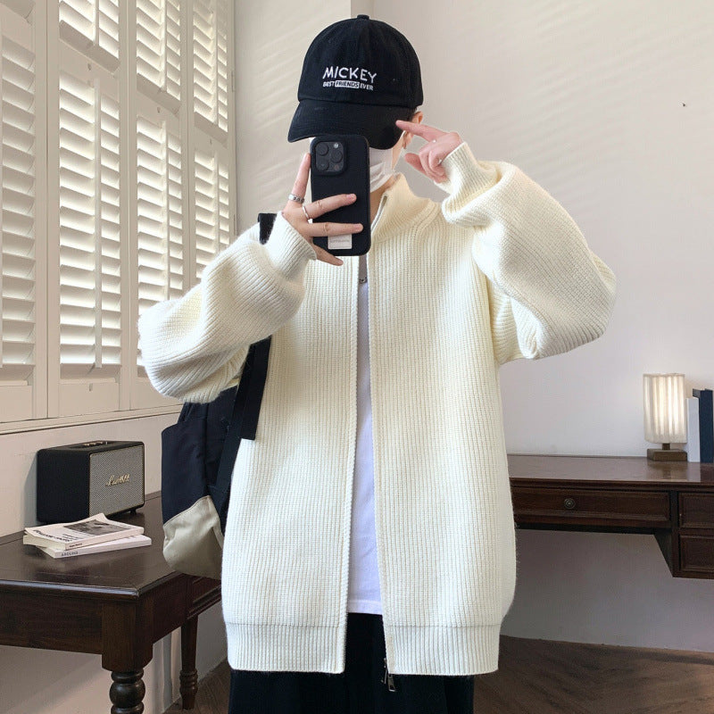 Herren Oversized Strick‑Zipjacke mit hohem Stehkragen und feiner Rippstruktur Chichicherry