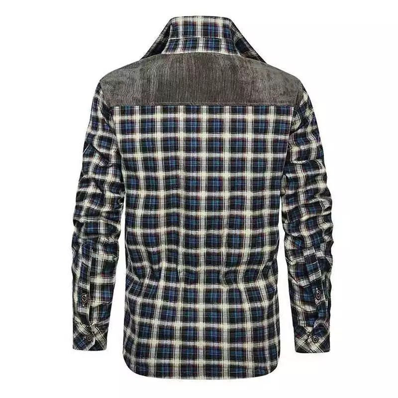 Men's padded check shirt jacket with teddy fleece lining, chest flap pockets and shoulder patches Chichicherry