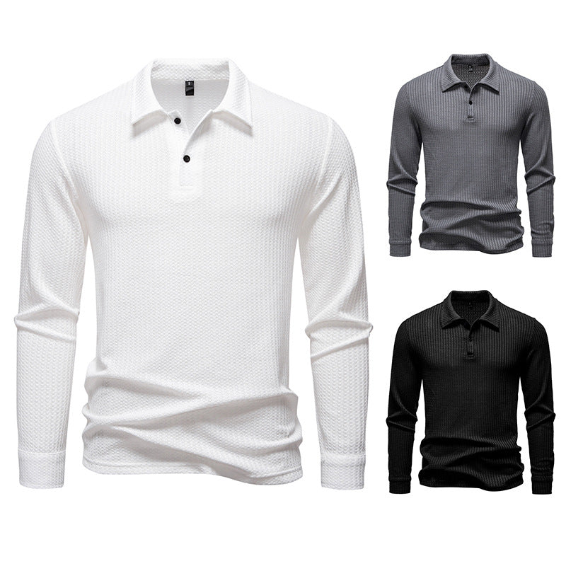 Men's Waffle Knit Polo Shirt with Half Button Placket and Shirt Collar Chichicherry
