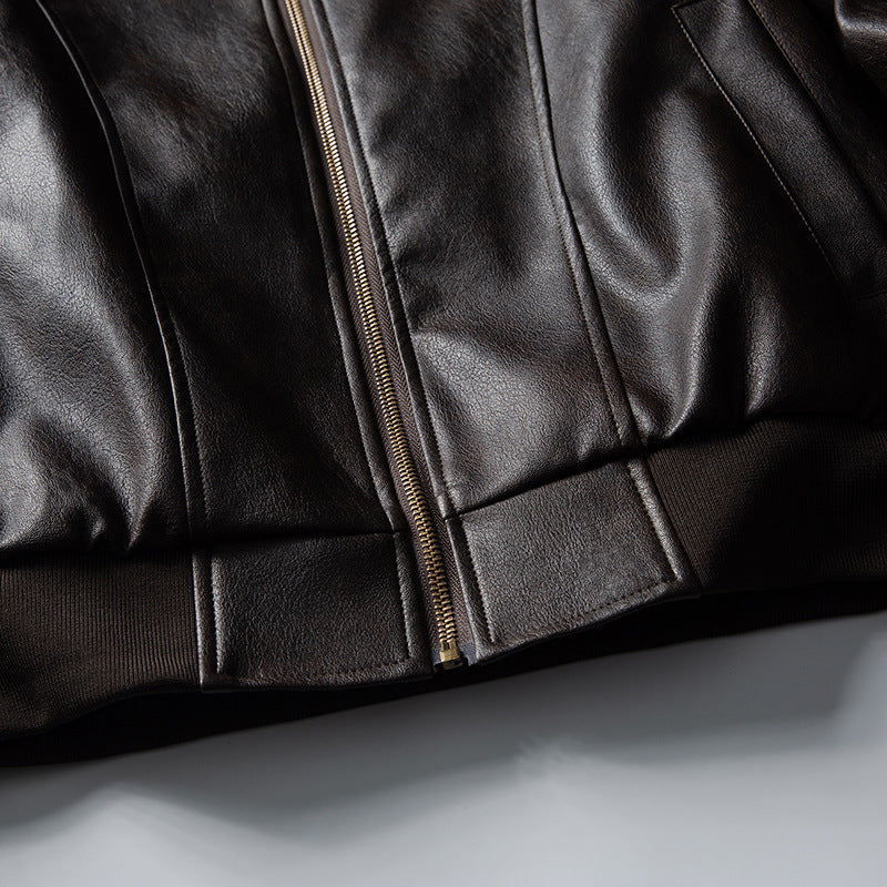 Men's leather bomber jacket in boxy cut with full-length zipper and ribbed hem Chichicherry