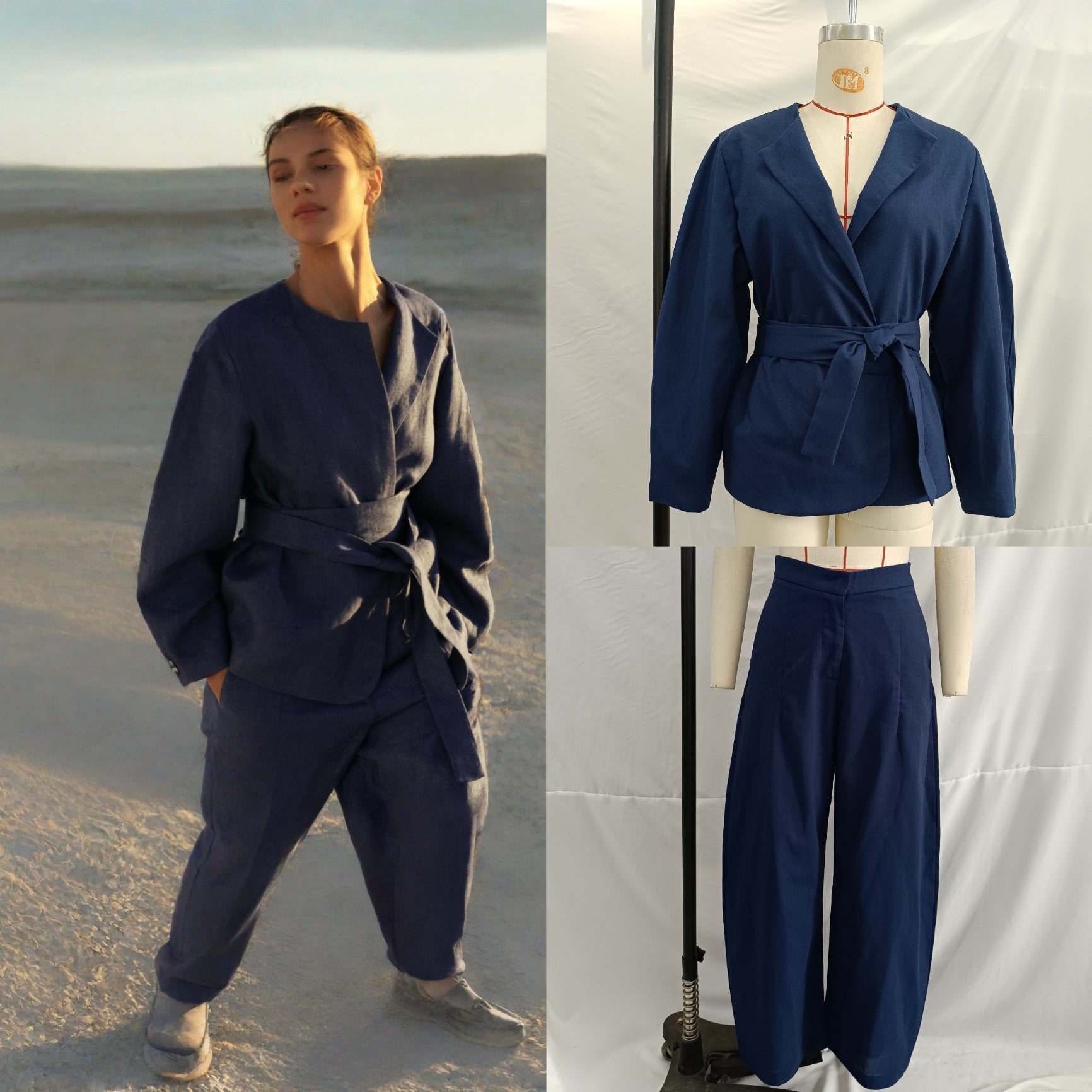 Women's short blazer in kimono style with tie belt and boxy silhouette Chichicherry