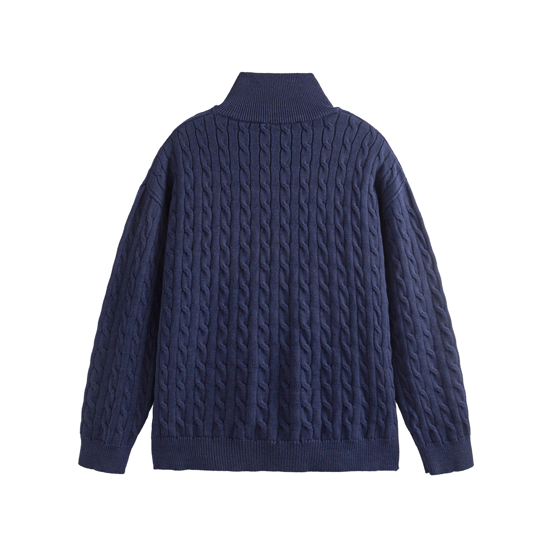Unisex Thick Knit Cable Pattern Sweater with Half Zip and High Ribbed Collar Chichicherry