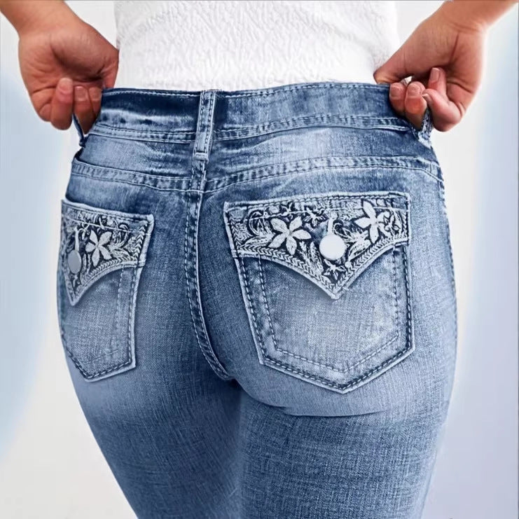 Women Slim Ankle Jeans with High Waist, Sculpting Stretch and Subtle Used Wash Chichicherry