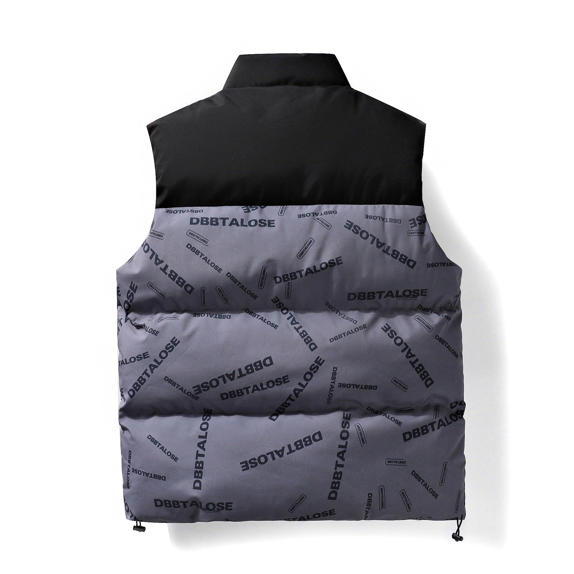 Men's Padded Quilted Vest with High Collar Allover Logo Print & Drawstring Hem Chichicherry