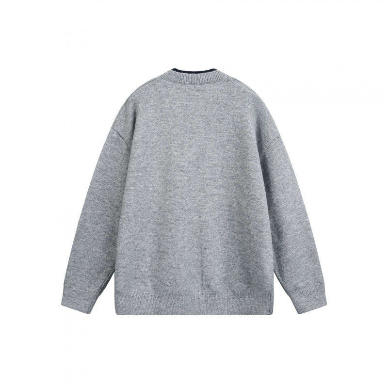 Unisex Chunky Knit Henley Sweater with Half Button Placket and Ribbed Neckline Chichicherry
