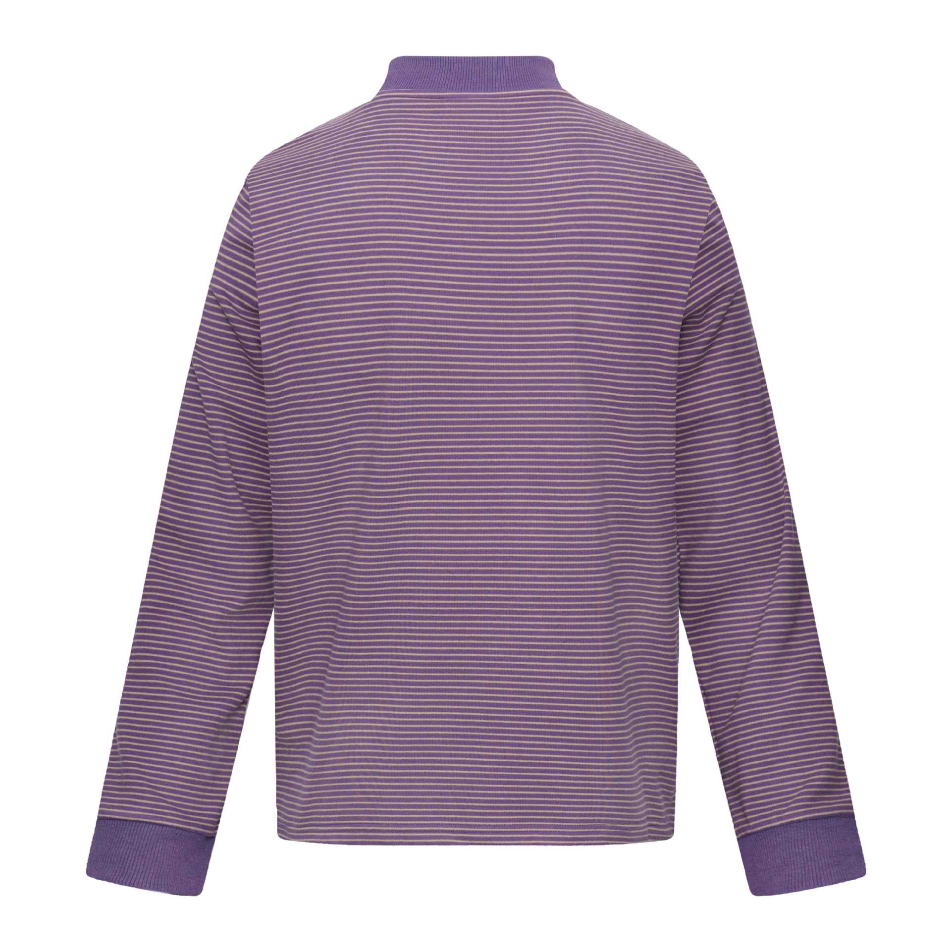 Unisex Striped Long Sleeve with Stand Collar, Oversize Cut and Cat Print Chichicherry