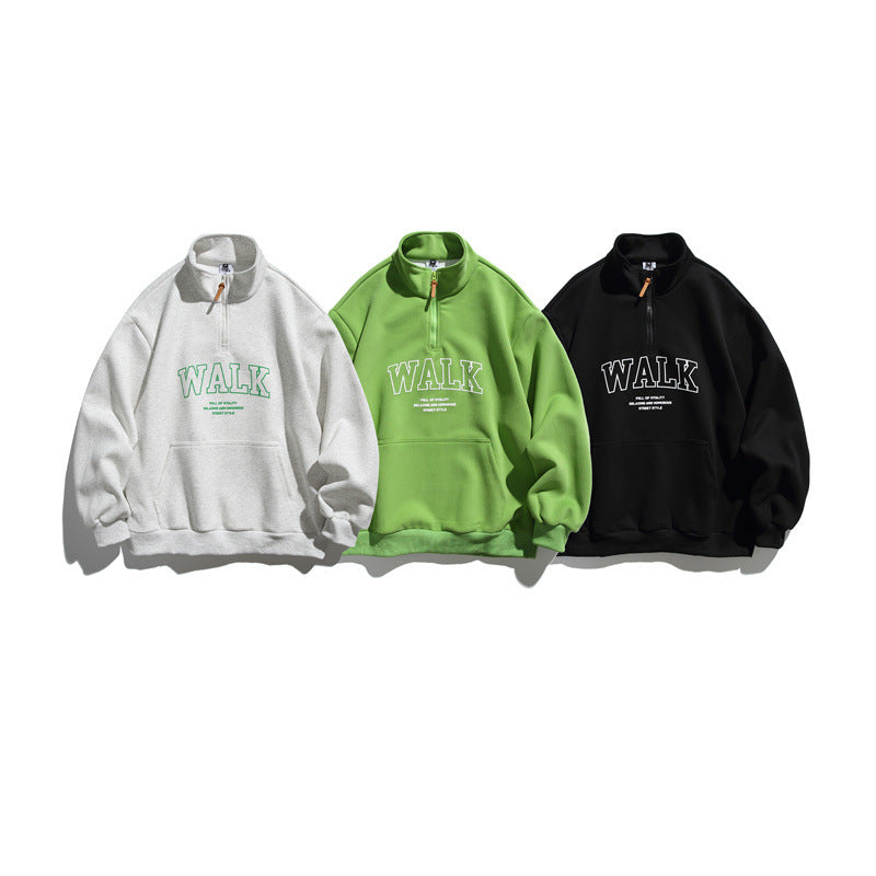 Unisex Oversize-Fleece-Halfzip-Sweatshirt with Stand-Up Collar and Kangaroo Pocket Chichicherry