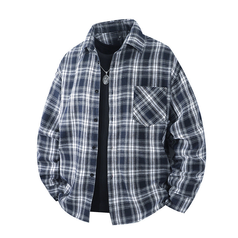 Men's Oversized Checked Flannel Shirt with Chest Pocket and Relaxed Overshirt Fit Chichicherry