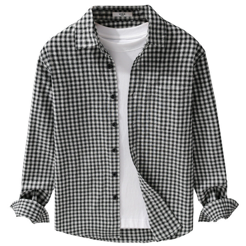 Men's Check Lounge Shirt Jacket made of Cotton Blend with Relaxed Fit and Button-Down Front Chichicherry