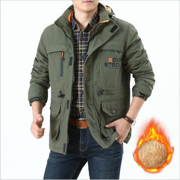 Men's Insulated Field Parka in Utility Style with Teddy Fleece Inner Collar, Hood, and Multi-Pockets Chichicherry