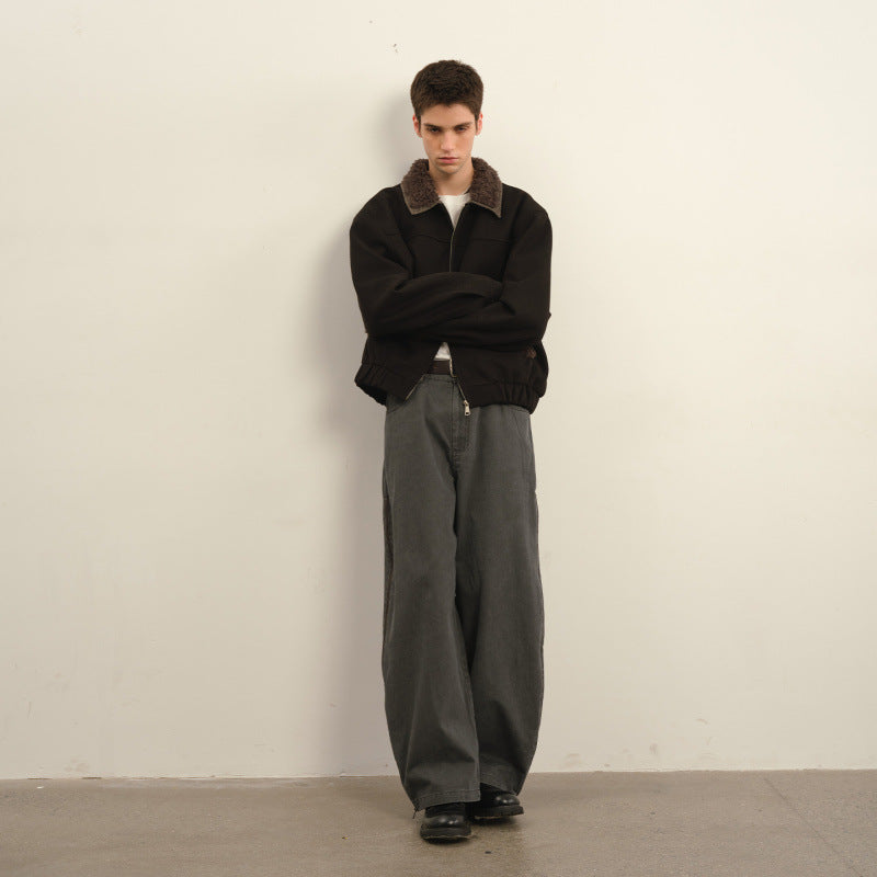 Men's bomber jacket with teddy collar, zipper, and elastic hem Chichicherry