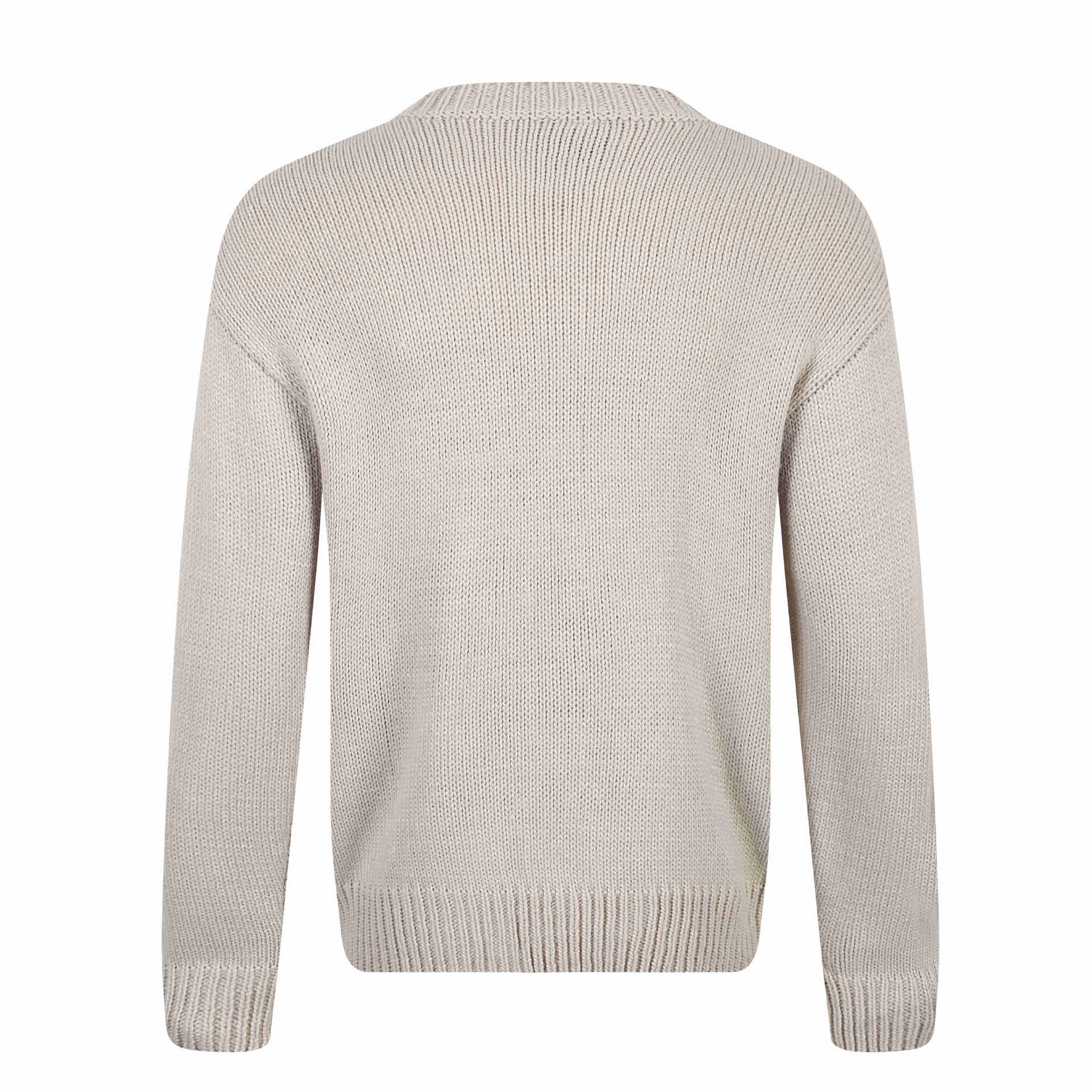 Women's Coarse Knit Round Neck Sweater with Flag Intarsia and Ribbed Cuffs Chichicherry