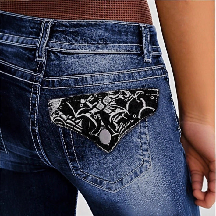 Women's Bootcut Jeans with contrasting decorative seams and sculpting stretchy waistband Chichicherry