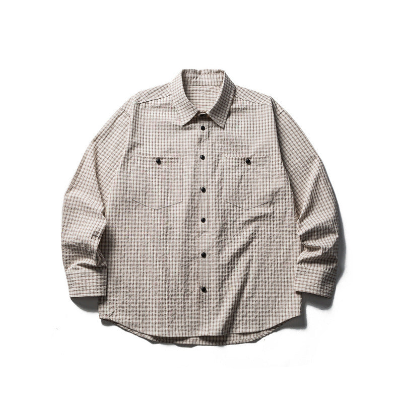 Men's Oversize Check Shirt made of textured cotton blend with chest pockets Chichicherry