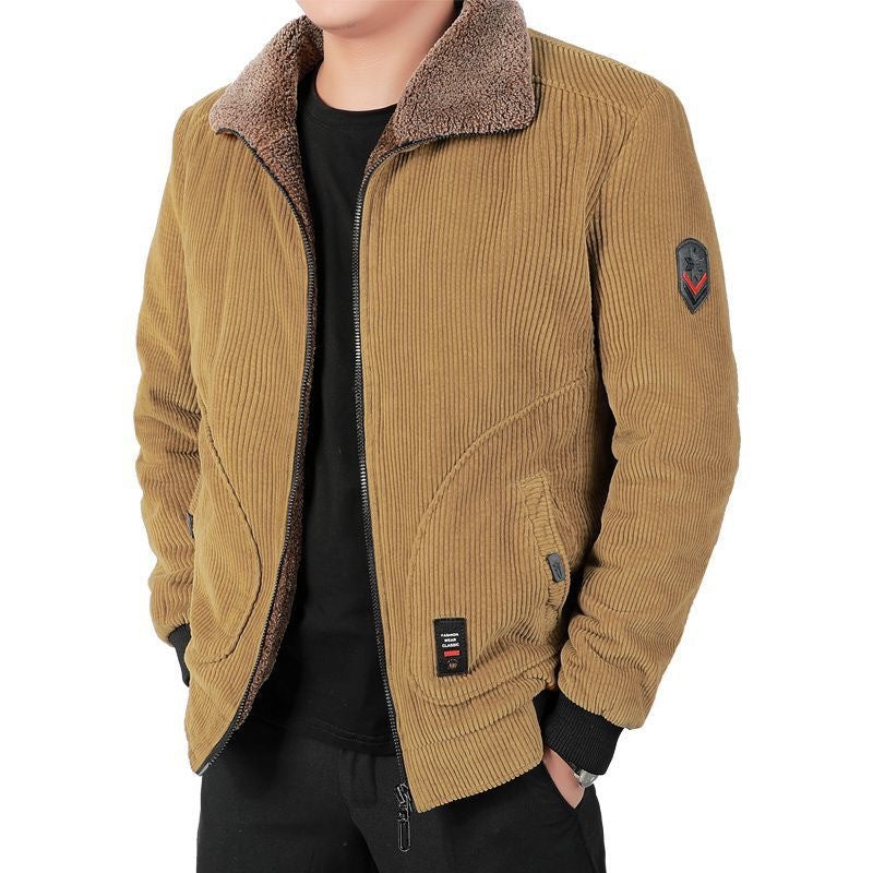 Men's corduroy blouson with sherpa collar, zipper and utility pockets Chichicherry