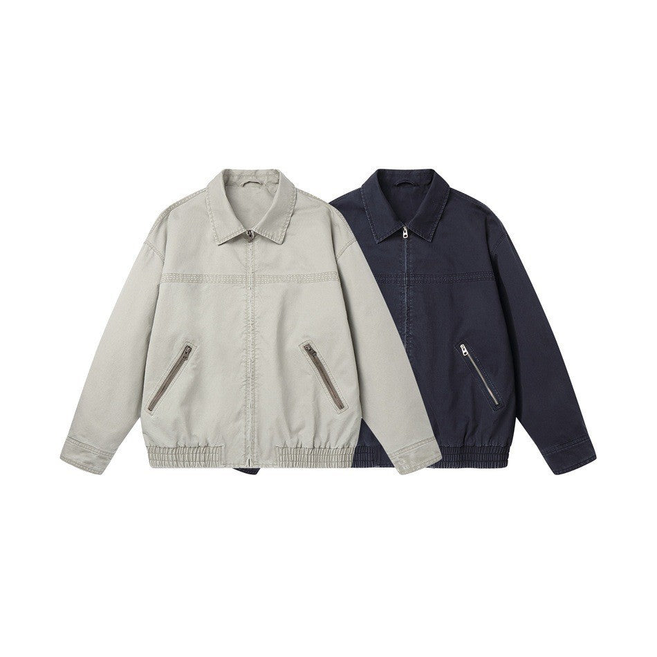 Men's short jacket in boxy cut made of canvas with diagonal zip pockets and elastic hem Chichicherry