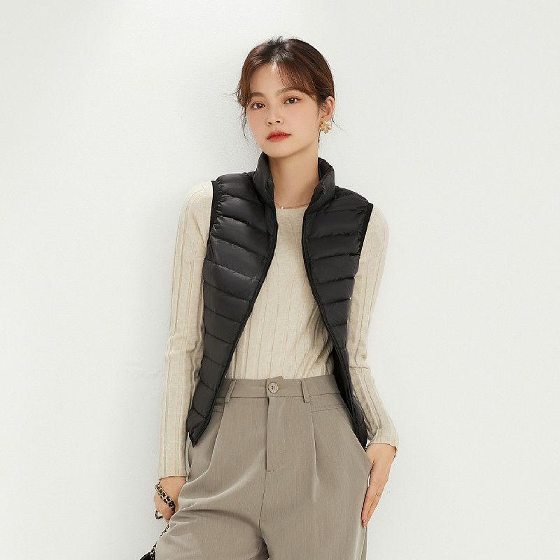 Women Ultra-light Quilted Stand Collar Vest with Tailored Business Silhouette Chichicherry