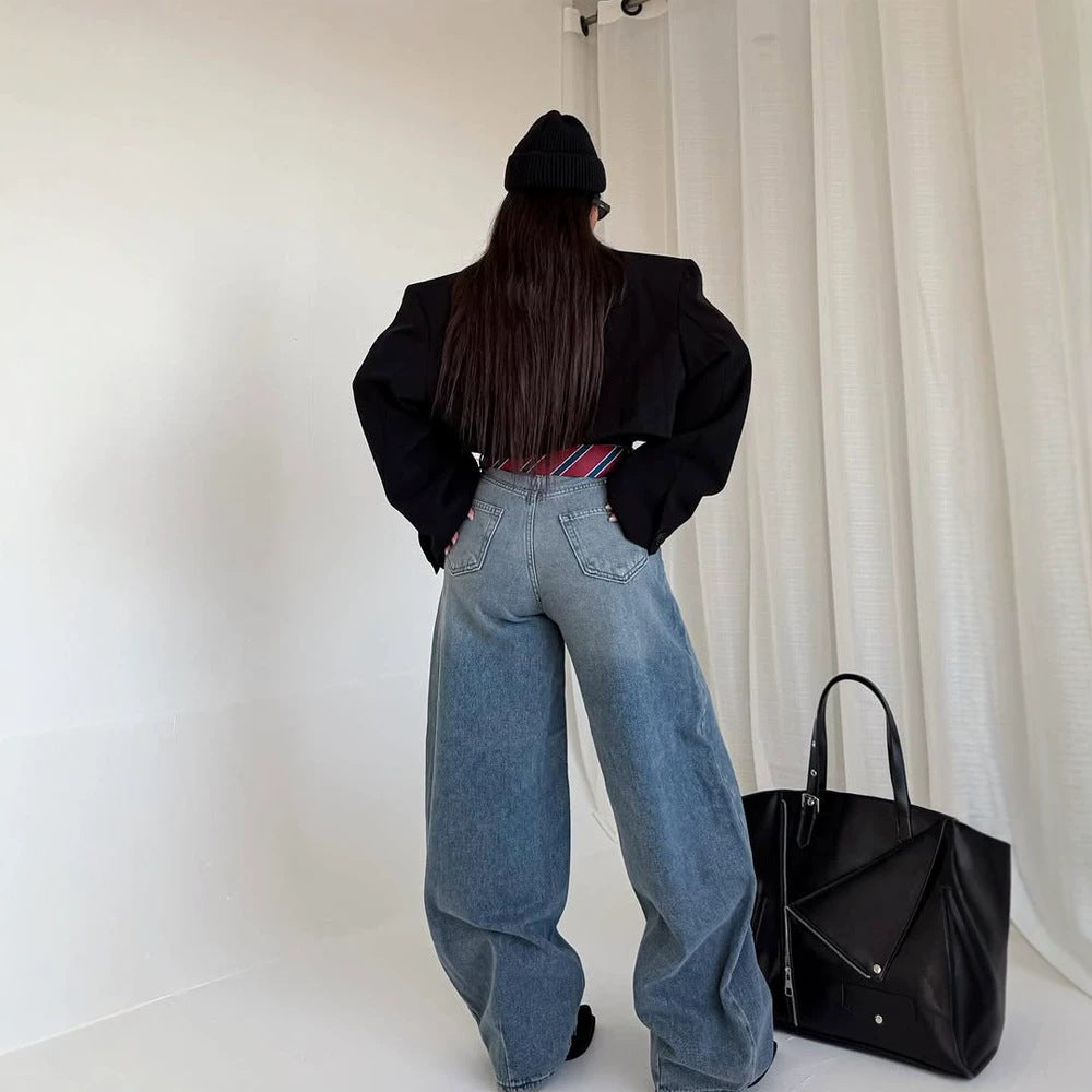 Women Cropped Boxy Short Blazer with Boxy Silhouette and Extra Long Sleeves Chichicherry