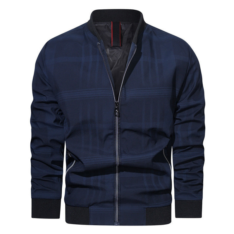 Men's lightweight bomber jacket in minimal check with stand collar, zipper, and elastic cuffs Chichicherry