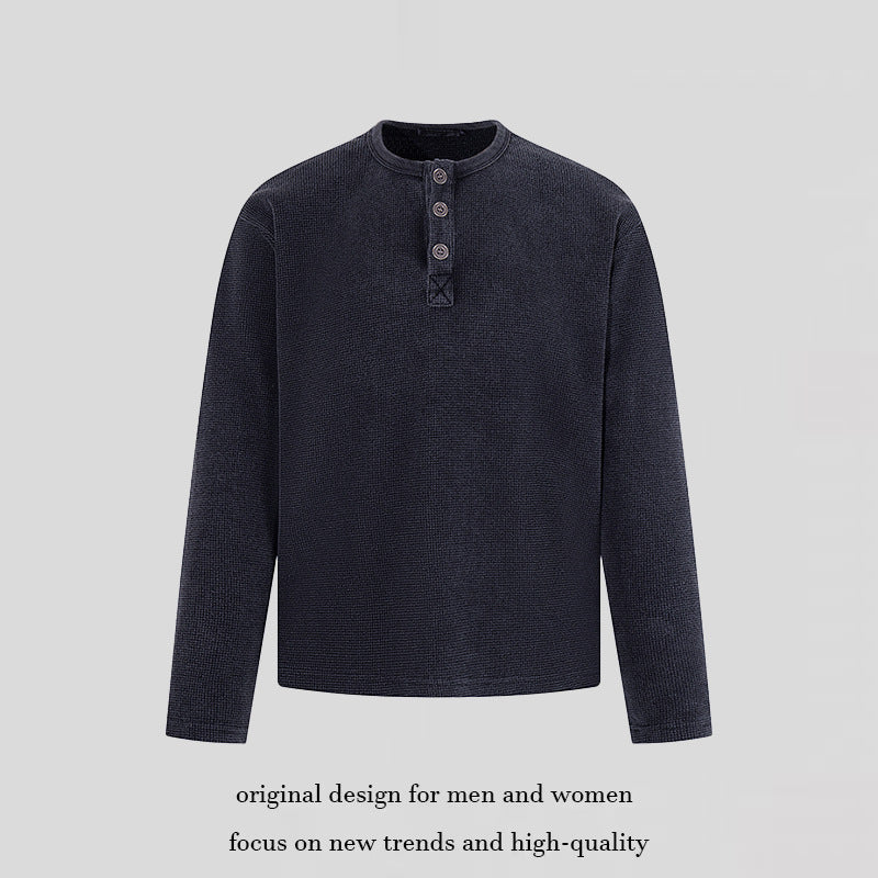 Men's Waffle Knit Henley Shirt with Button Placket and Casual Regular Fit Chichicherry