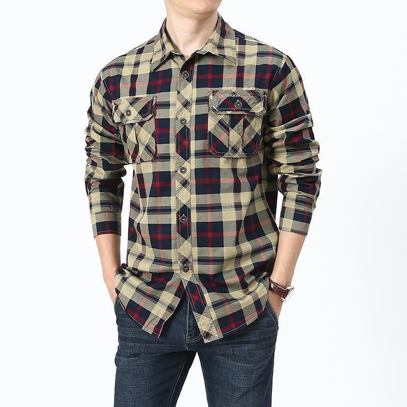 Men's plaid flannel shirt in worker style with chest patch pockets Chichicherry