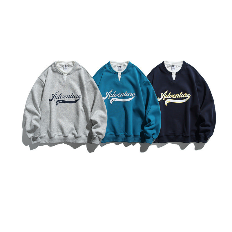 Unisex Oversized Sweatshirt with Notch Collar, Layered Effect and Script Print Chichicherry