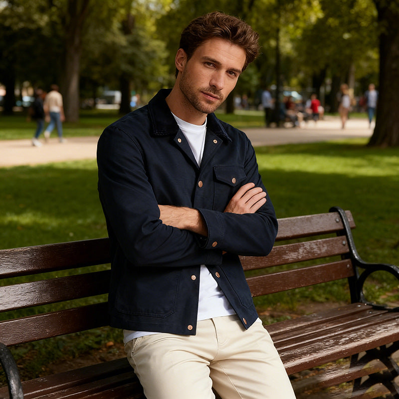 Men's Utility Overshirt made of heavy canvas with cord collar and snap button closure Chichicherry