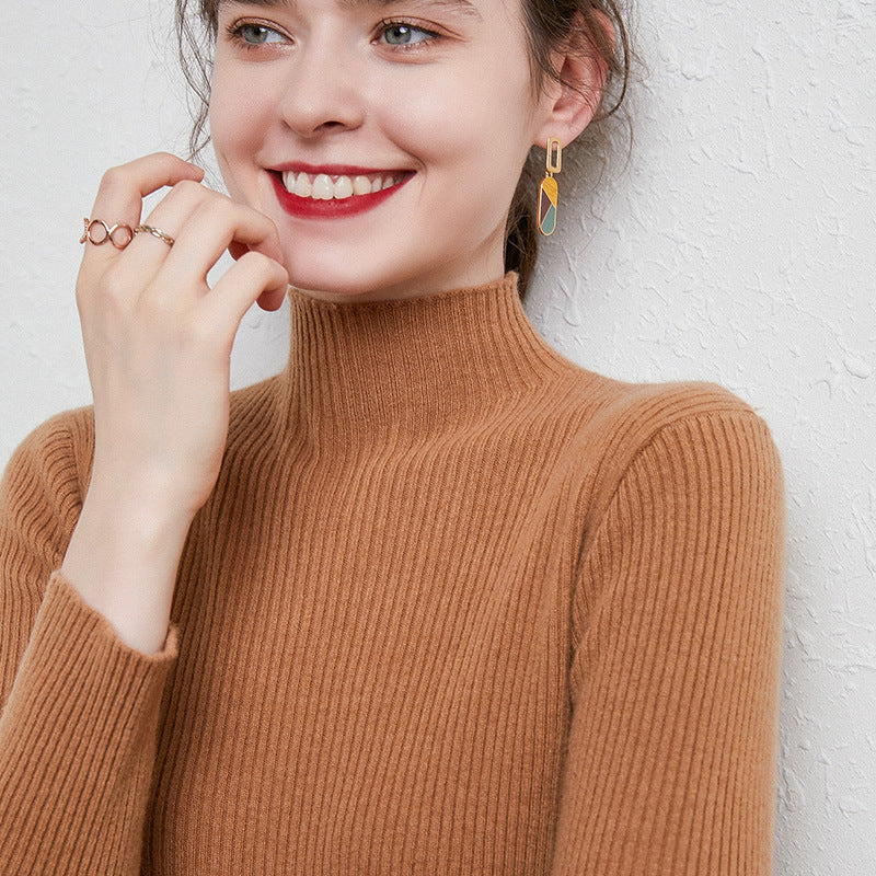 Women’s fitted fine knit turtleneck sweater with extra fine ribbed texture and cashmere-soft feel Chichicherry