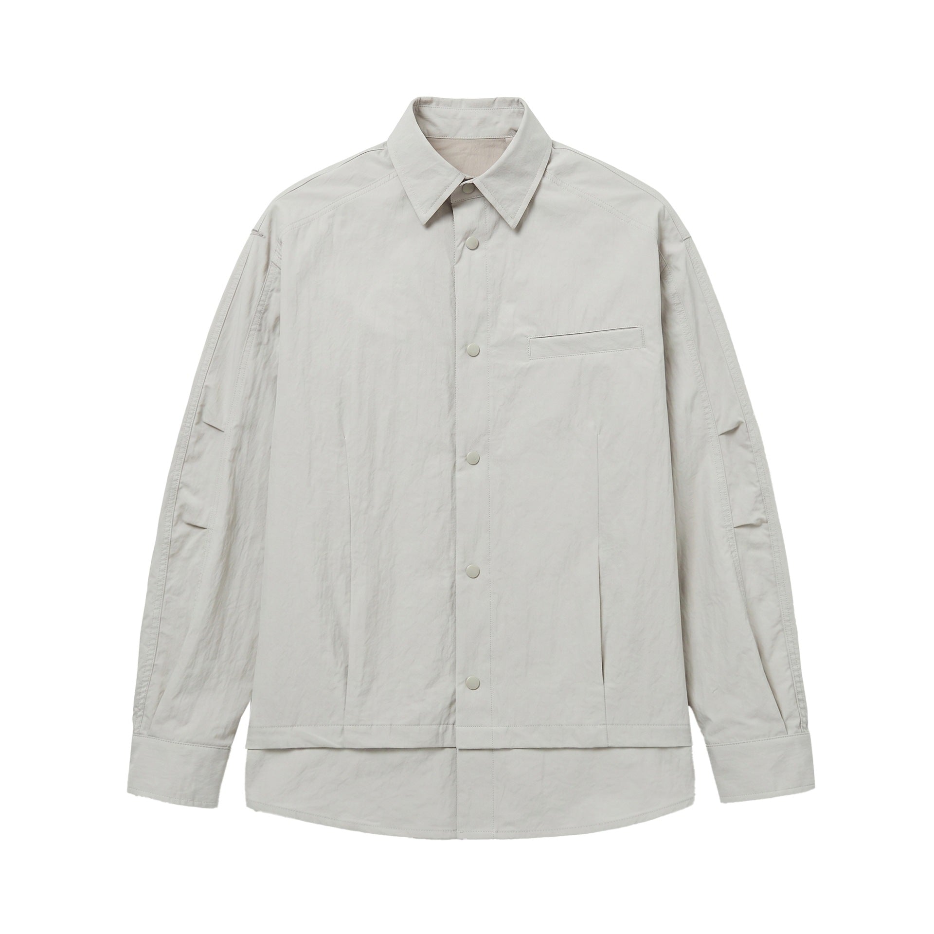Unisex Oversize Shirt Jacket with Snap Buttons, Kent Collar and Chest Welt Pocket Chichicherry