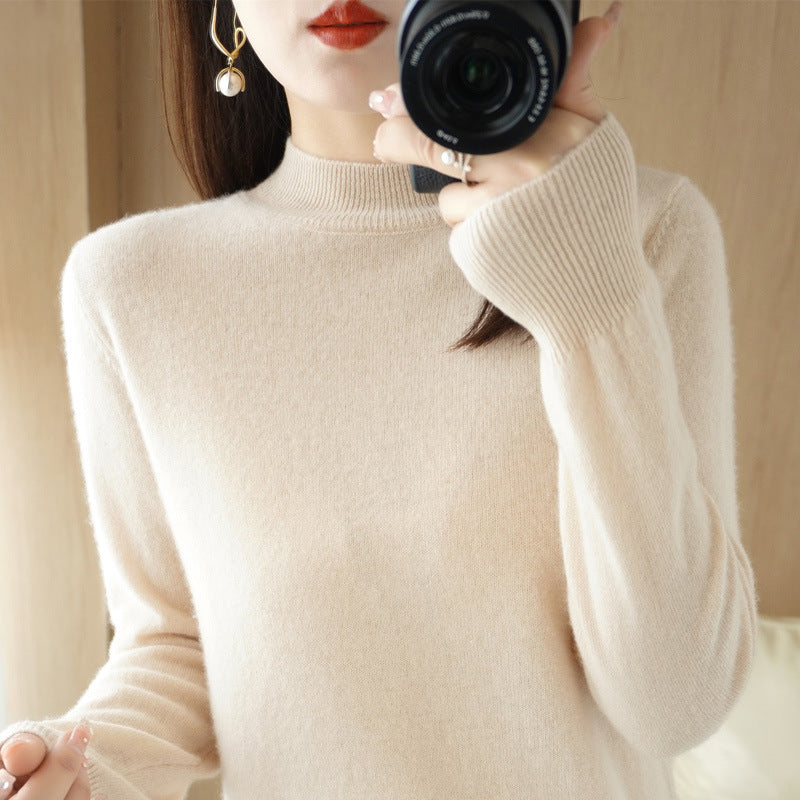 Women's short roll-neck sweater in cashmere look with extra long ribbed cuffs Chichicherry
