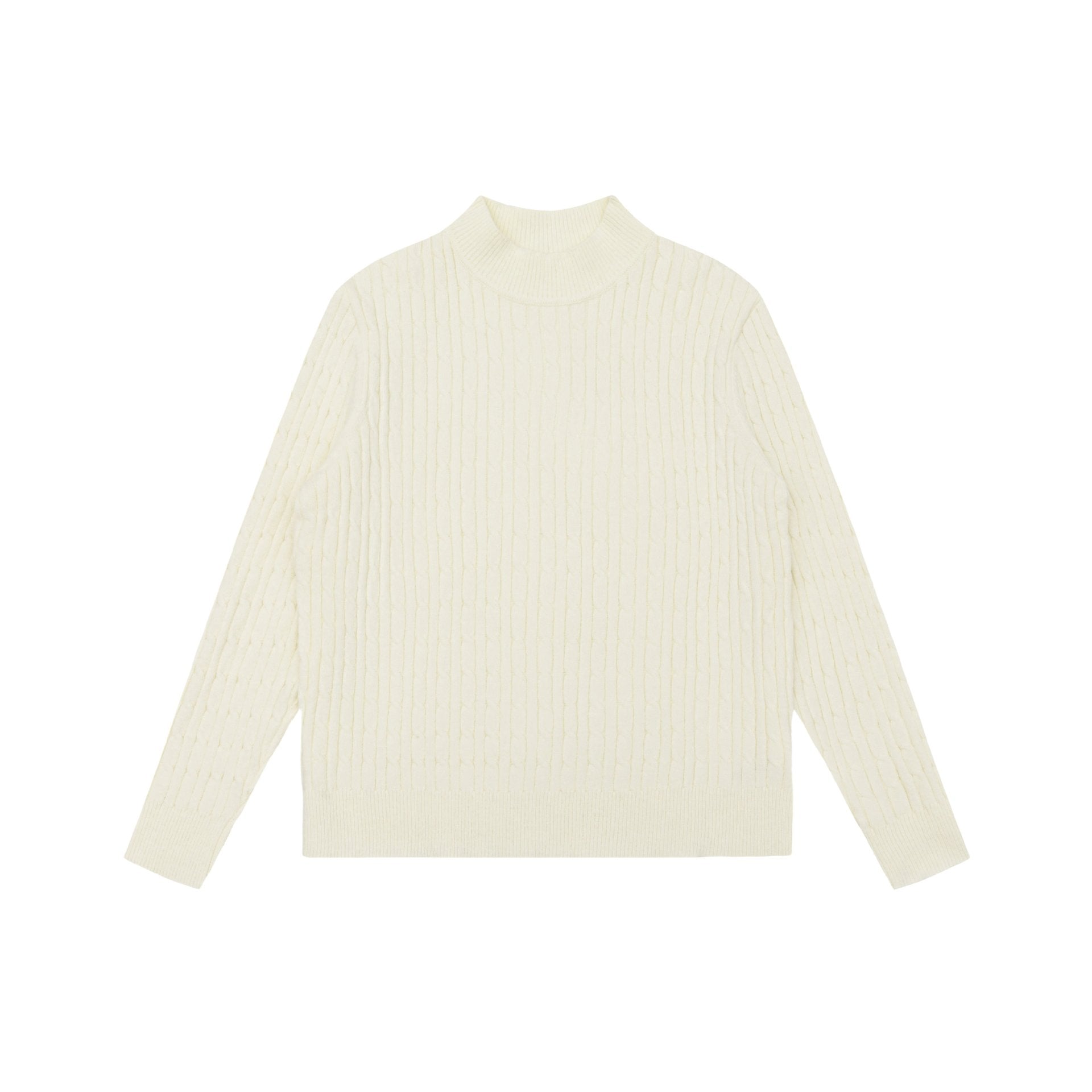 Unisex Chunky Knit Stand-Up Collar Sweater with Cable Pattern Chichicherry