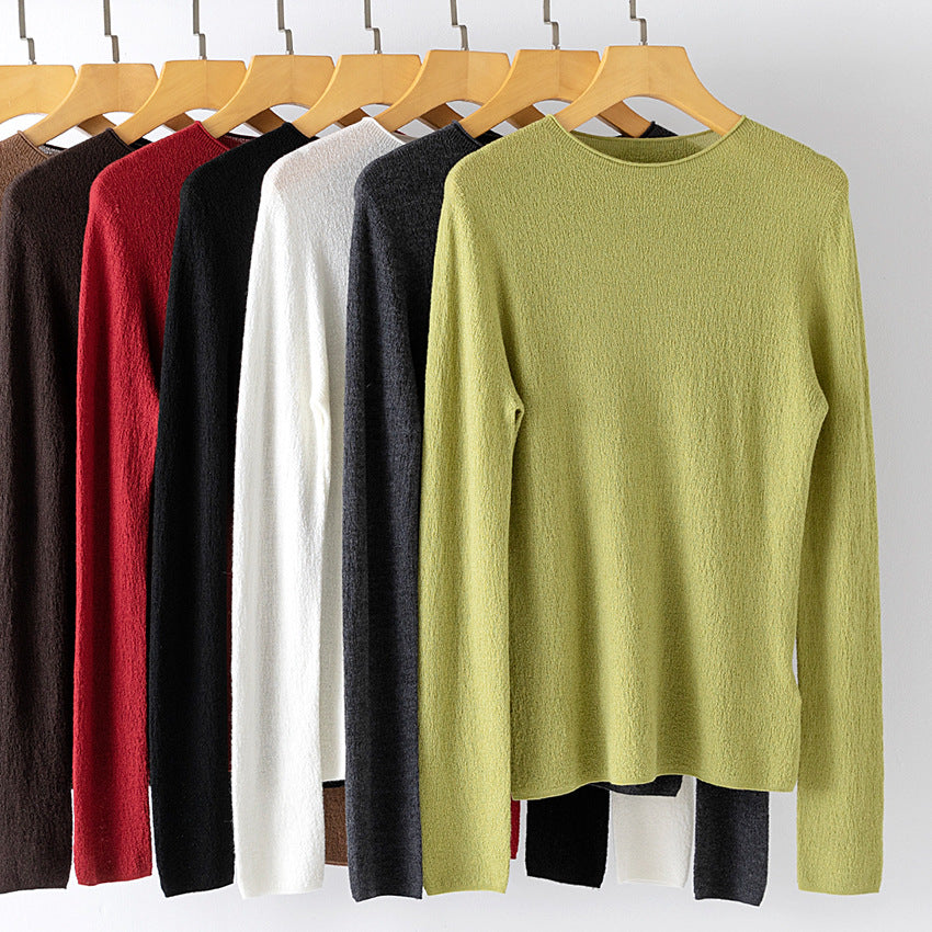 Women's fine knit long sleeve with round neck and light texture Chichicherry