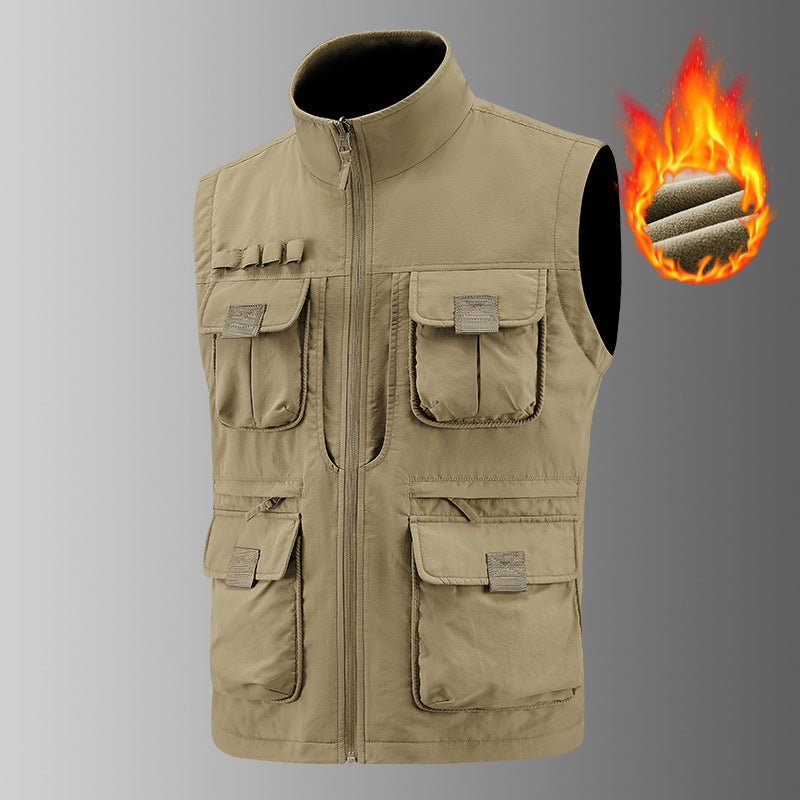 Men's Multi-functional Utility Vest with Fleece Lining & Multiple Pockets Chichicherry
