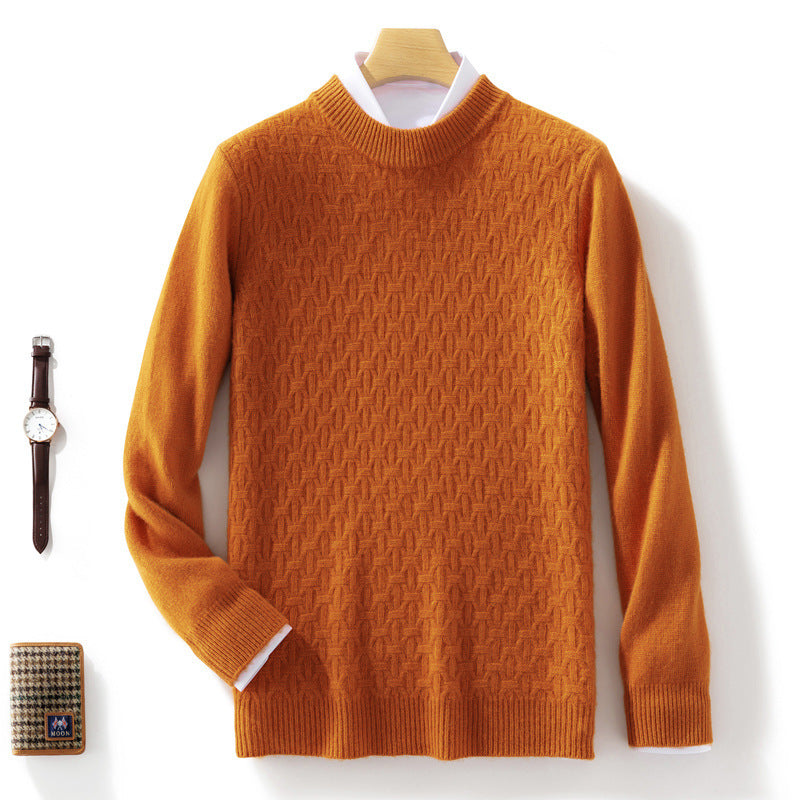 Women Structured Mockneck Sweater in Cashmere Look with Geometric Honeycomb Texture Chichicherry