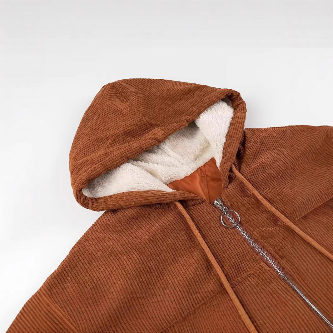 Women's short cord jacket with hood, teddy lining and full zip Chichicherry