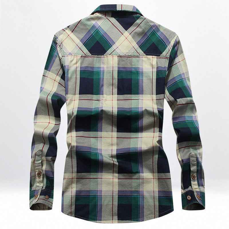 Men's Checked Cotton Work Shirt with Chest Flap Pockets and Contrasting Inner Collar Chichicherry