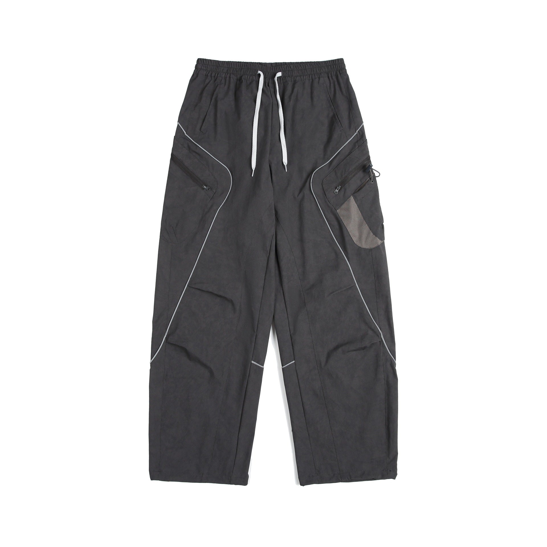 Unisex Cargo Culotte Pants with elastic waistband, zip pockets and mesh inserts Chichicherry