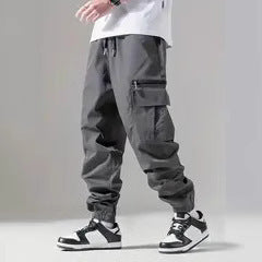 Men's Twill Cargo Jogging Pants with Zipper Leg Pocket & Drawstring Waist Chichicherry