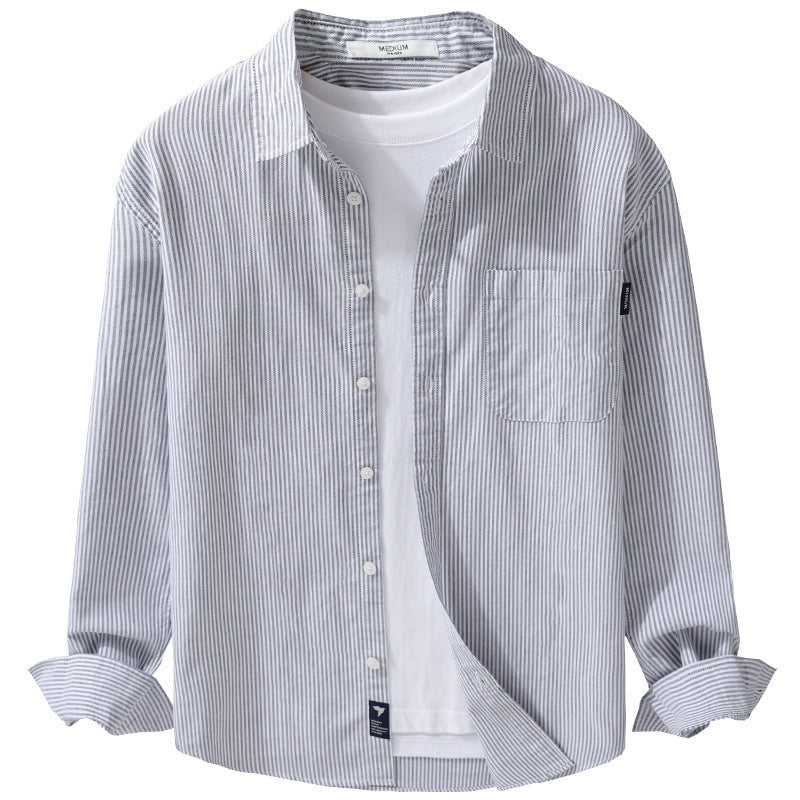 Men's Lightweight Striped Cotton Shirt in Layering Look with Chest Pocket Chichicherry