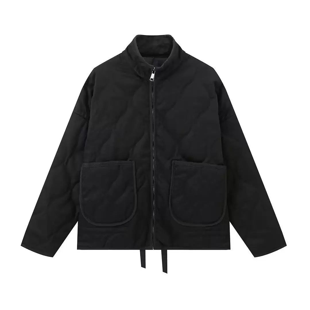 Unisex quilted jacket with stand-up collar, front pockets, and drawstring Chichicherry