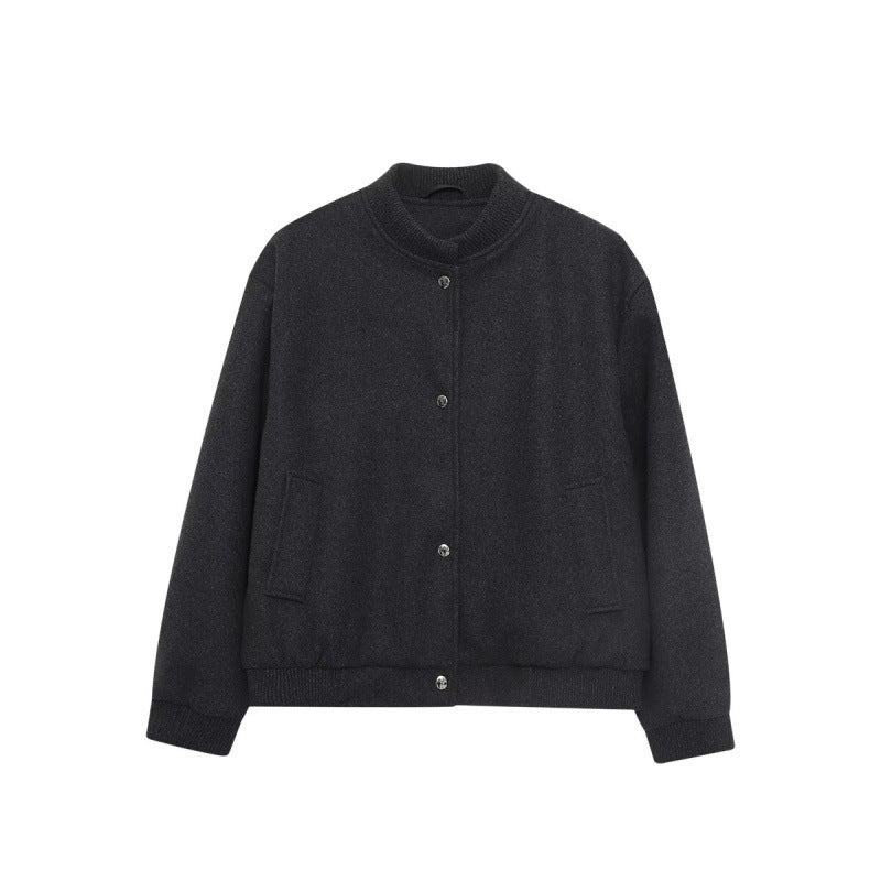Men's wool blend bomber jacket with ribbed cuffs and snap button placket Chichicherry