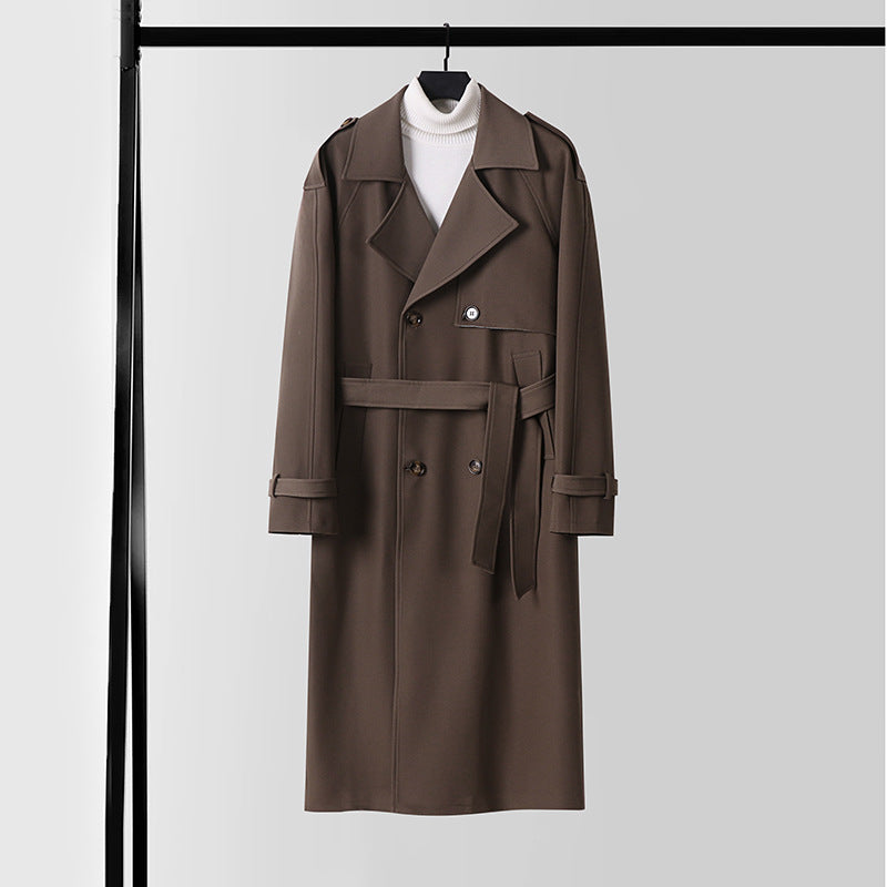 Ladies Elegant Maxi Trench Coat made of wool blend with wide shawl collar and tie belt Chichicherry
