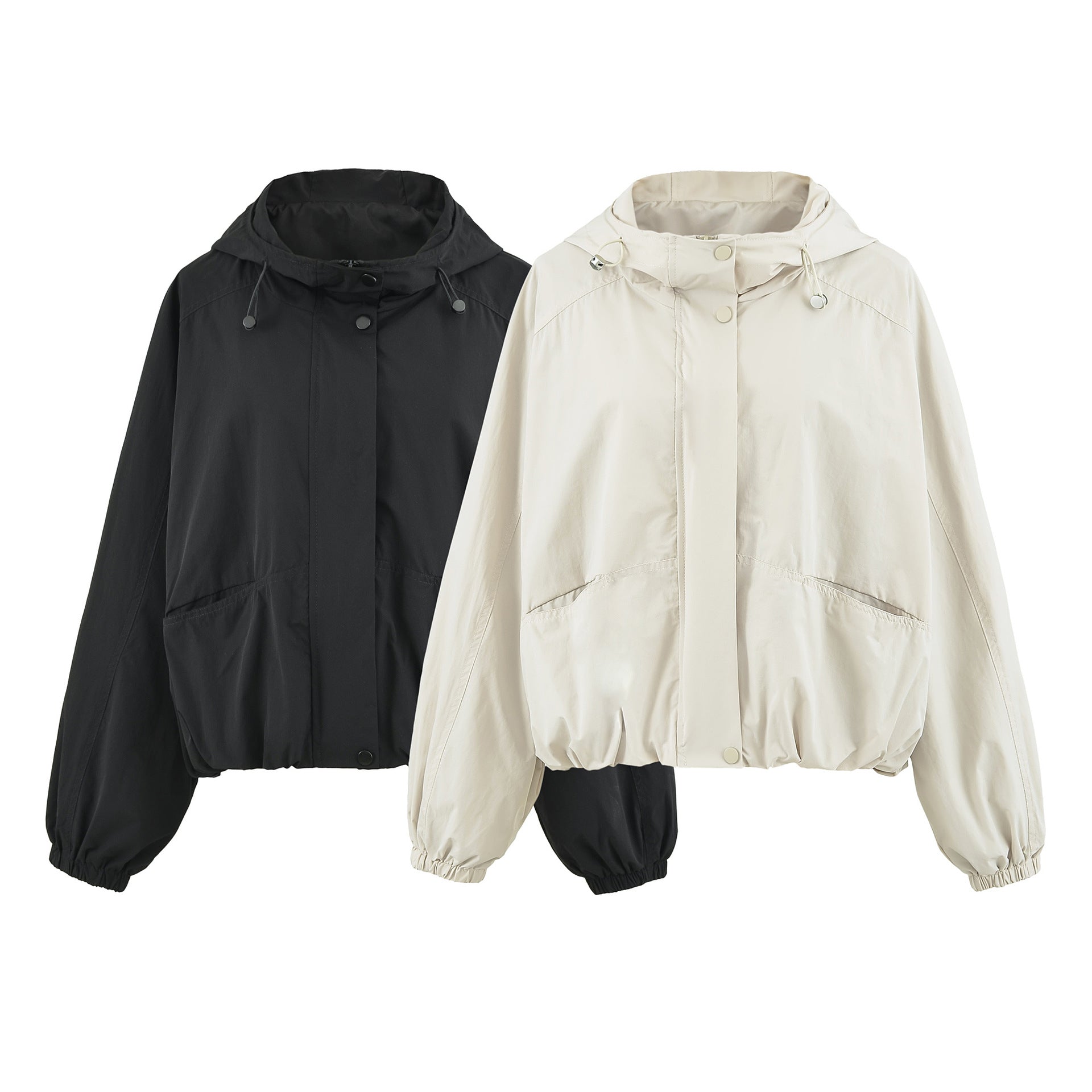 Women's short jacket with hood, drawstring, kangaroo pockets, and elastic waistband Chichicherry