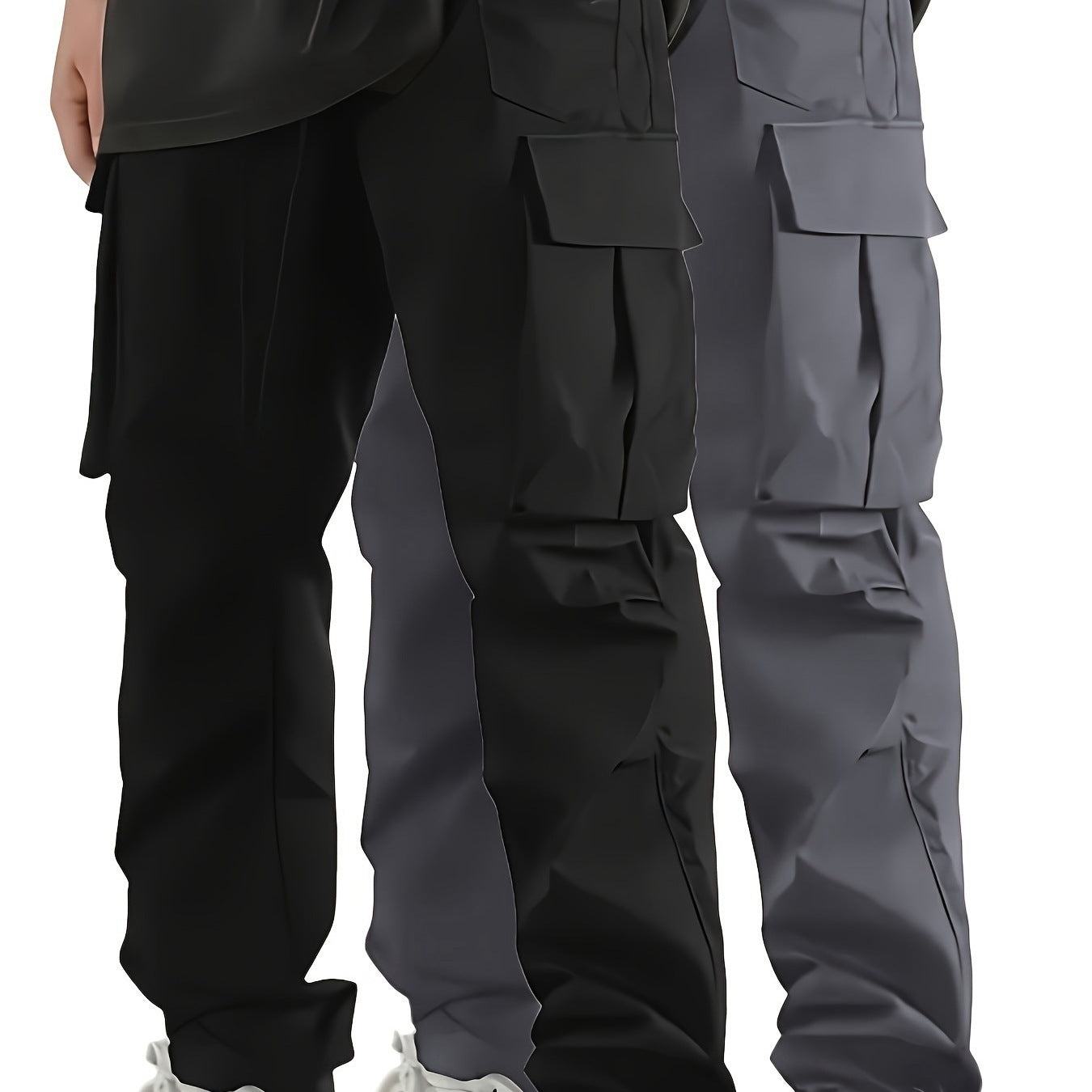 Men's Wide Cargo Pants in Baggy Cut with Drawstring Waist, Zipper Pocket & Flap Pockets Chichicherry